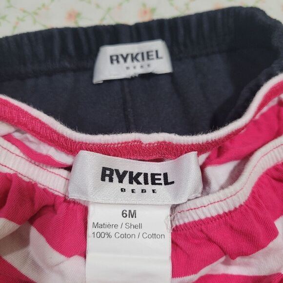Rykiel Bébé Size 6 Months Pink & White Striped Black Velour Baby Bottoms - Picture 2 of 6